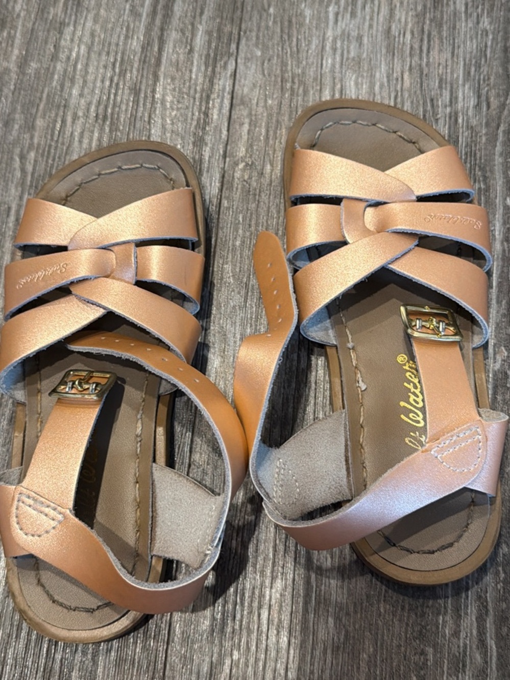 Salt Water Sandals by Hoy Girls Metallic Rose Gold Strappy Sandals